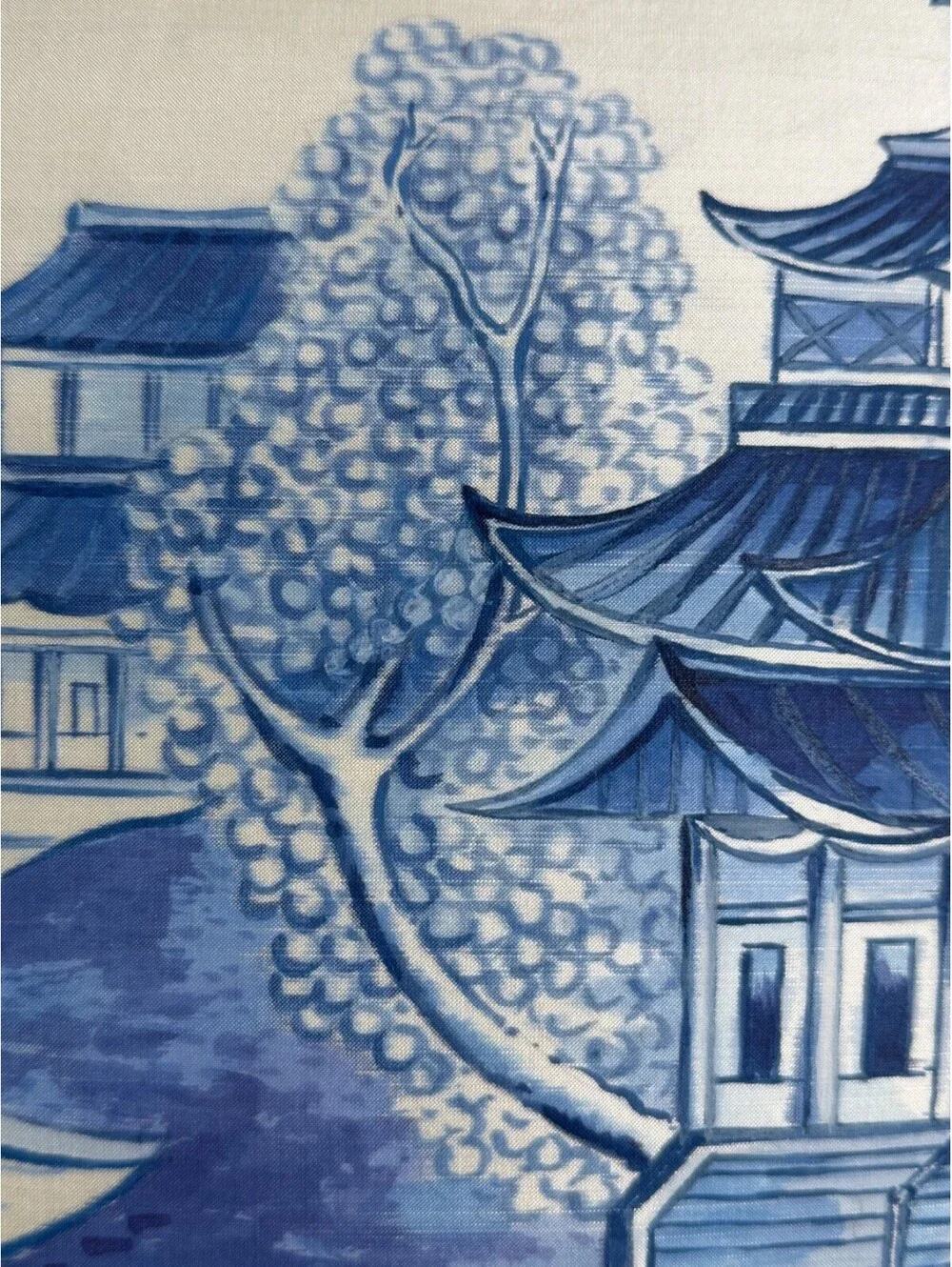 Mark David Designs Hand Painted Silk Pagoda Pillow Chinoiserie Blue White B